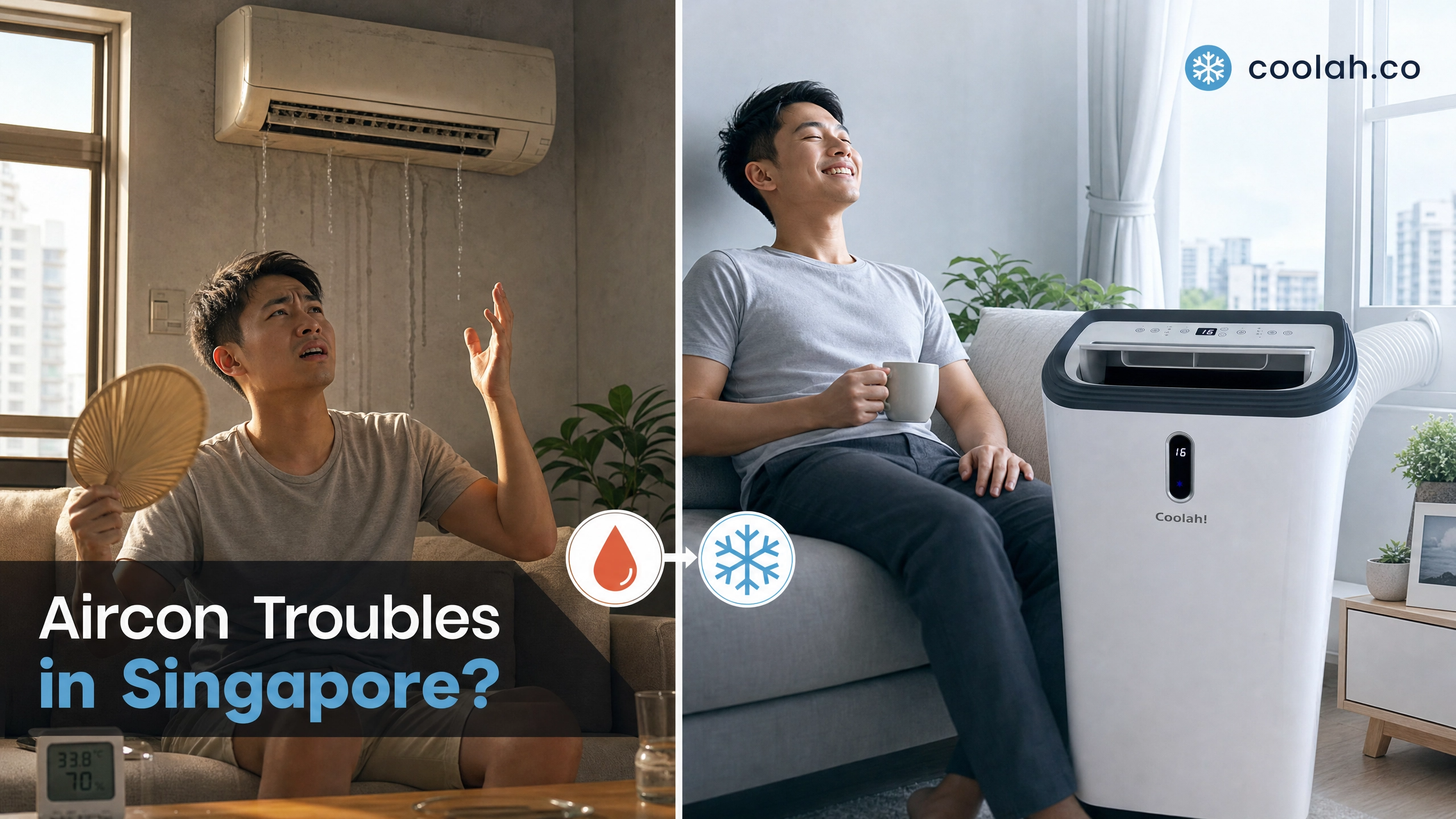 Coolah portable aircon rental Singapore – a sleek temporary cooling solution for homes facing aircon gas top up or blinking light issues