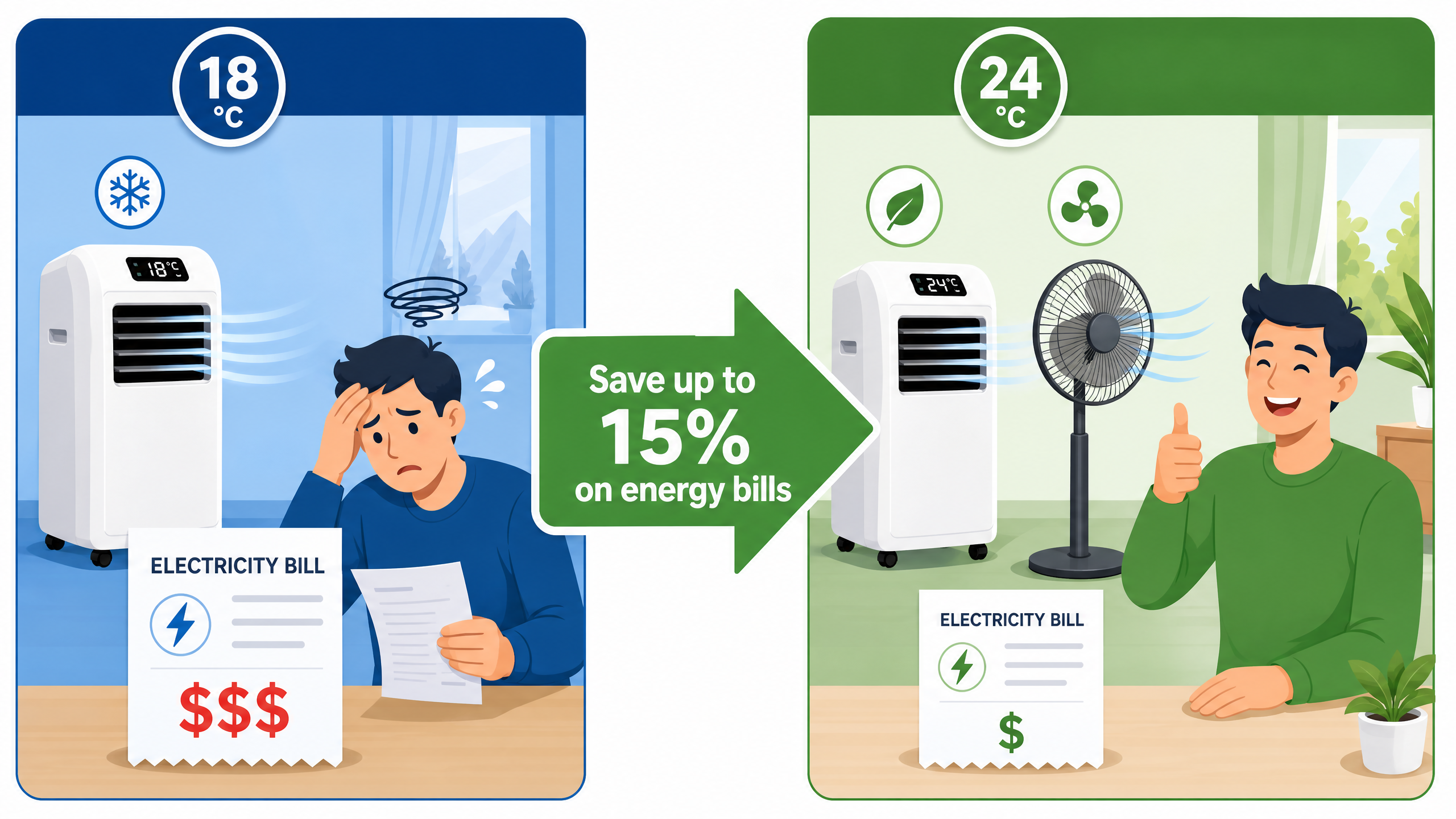 Save up to 15% on electricity bills by pairing a fan with your portable aircon Singapore