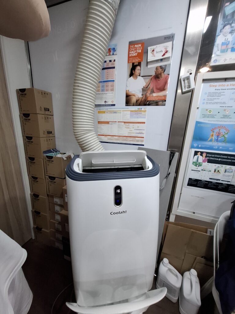Coolah portable aircon providing temporary cooling during a clinic aircon breakdown near Lakeside MRT