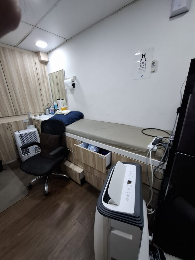 Coolah portable air conditioner installed in a clinic consultation room during an emergency aircon breakdown near Lakeside MRT